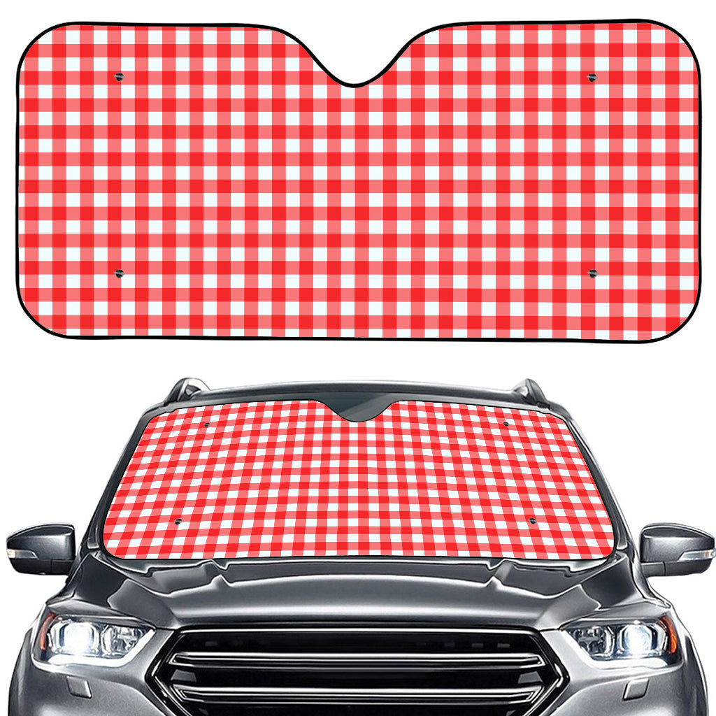 Red And White Check Pattern Print Car Windshield Sun Shade
