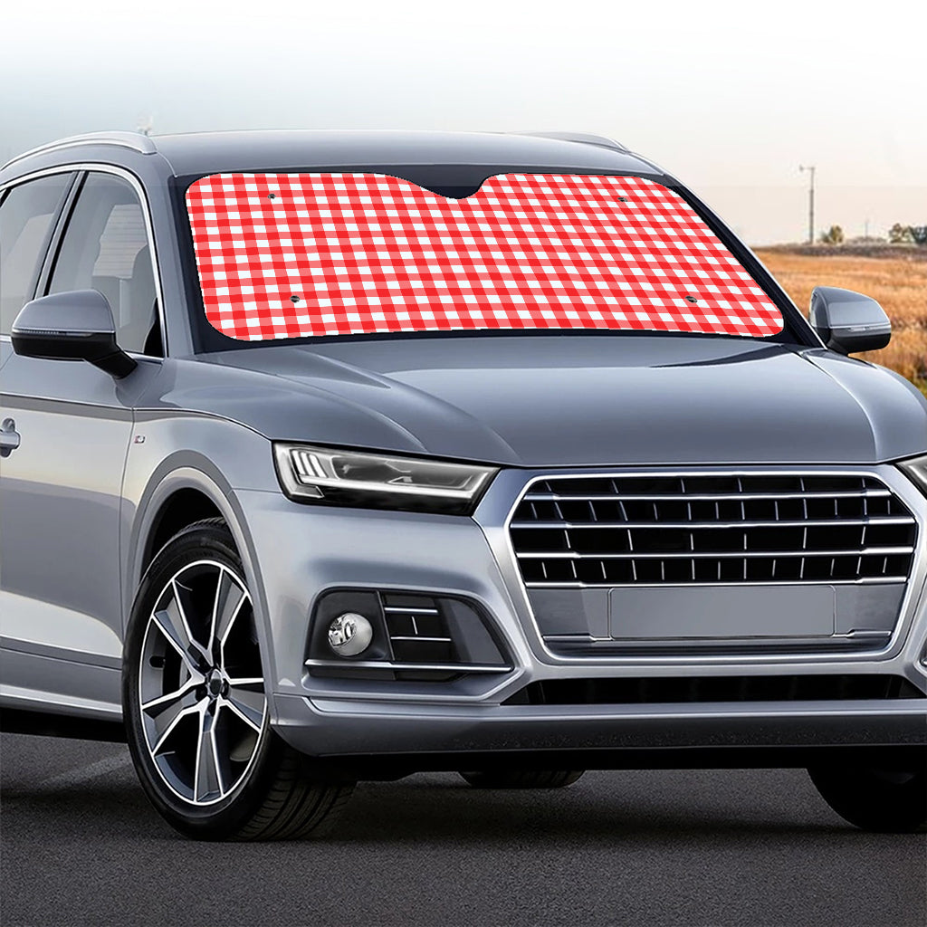 Red And White Check Pattern Print Car Windshield Sun Shade