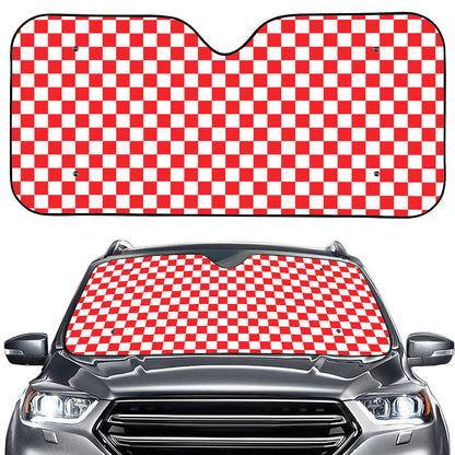 Red And White Checkered Pattern Print Car Windshield Sun Shade