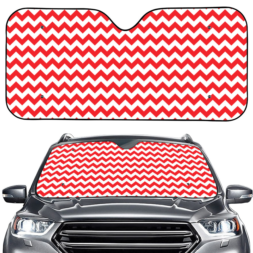 Red And White Chevron Pattern Print Car Windshield Sun Shade
