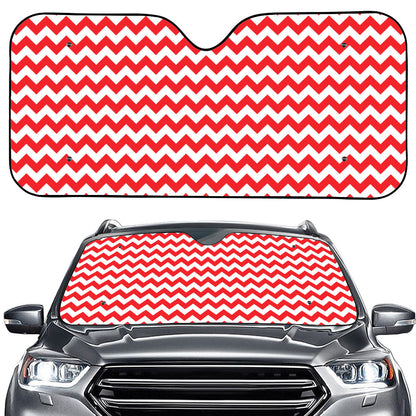 Red And White Chevron Pattern Print Car Windshield Sun Shade