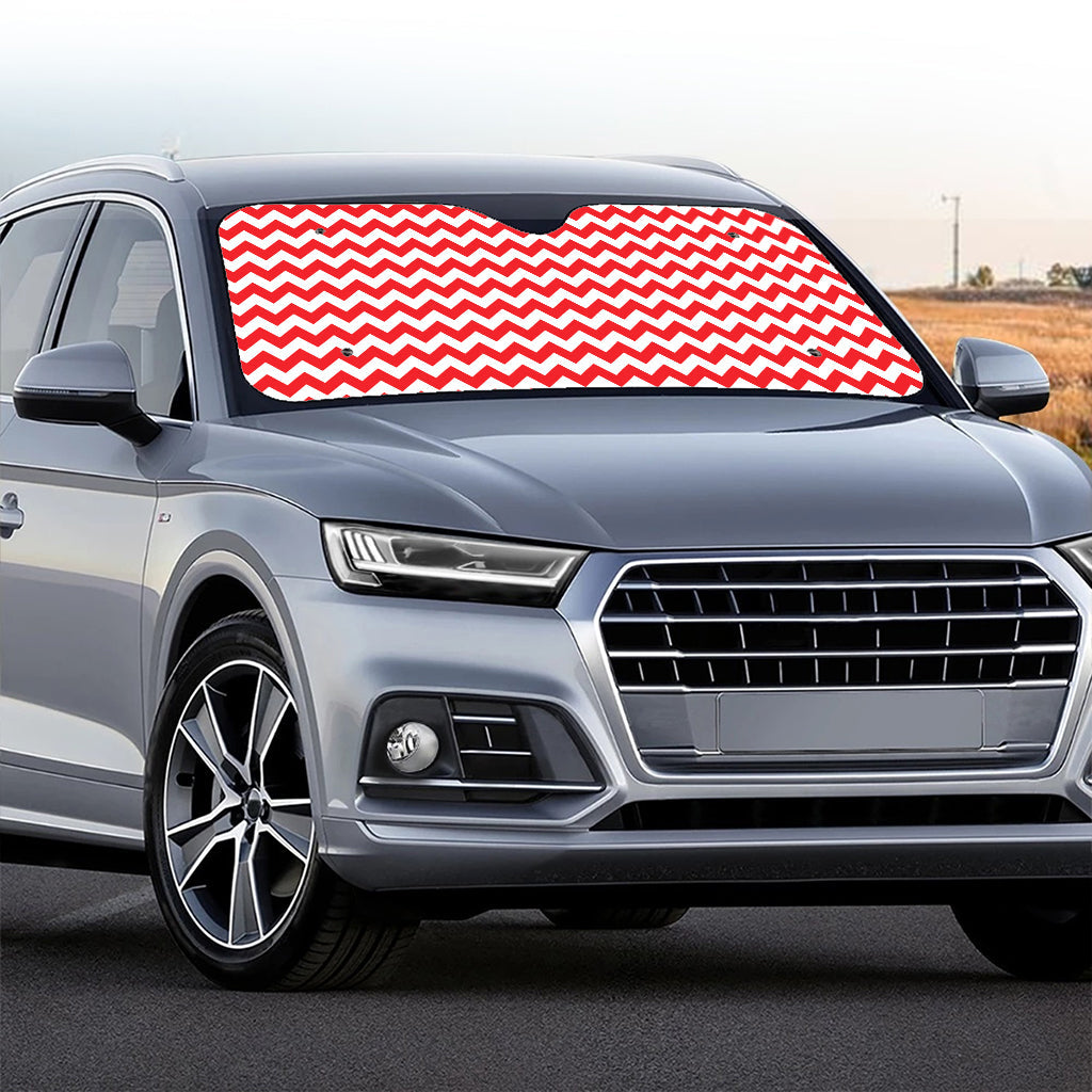 Red And White Chevron Pattern Print Car Windshield Sun Shade