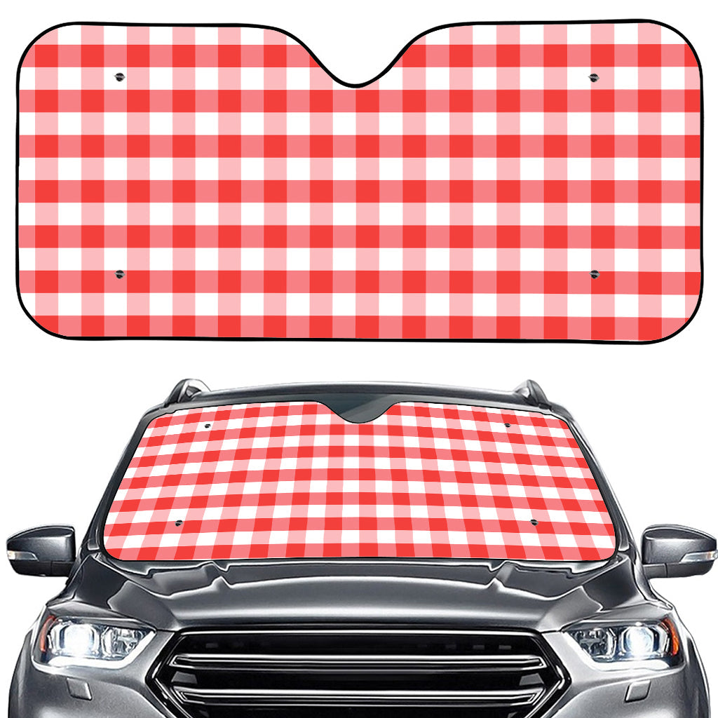 Red And White Gingham Pattern Print Car Windshield Sun Shade