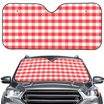 Red And White Gingham Pattern Print Car Windshield Sun Shade