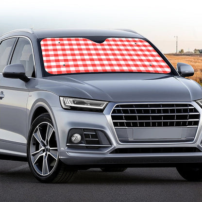 Red And White Gingham Pattern Print Car Windshield Sun Shade