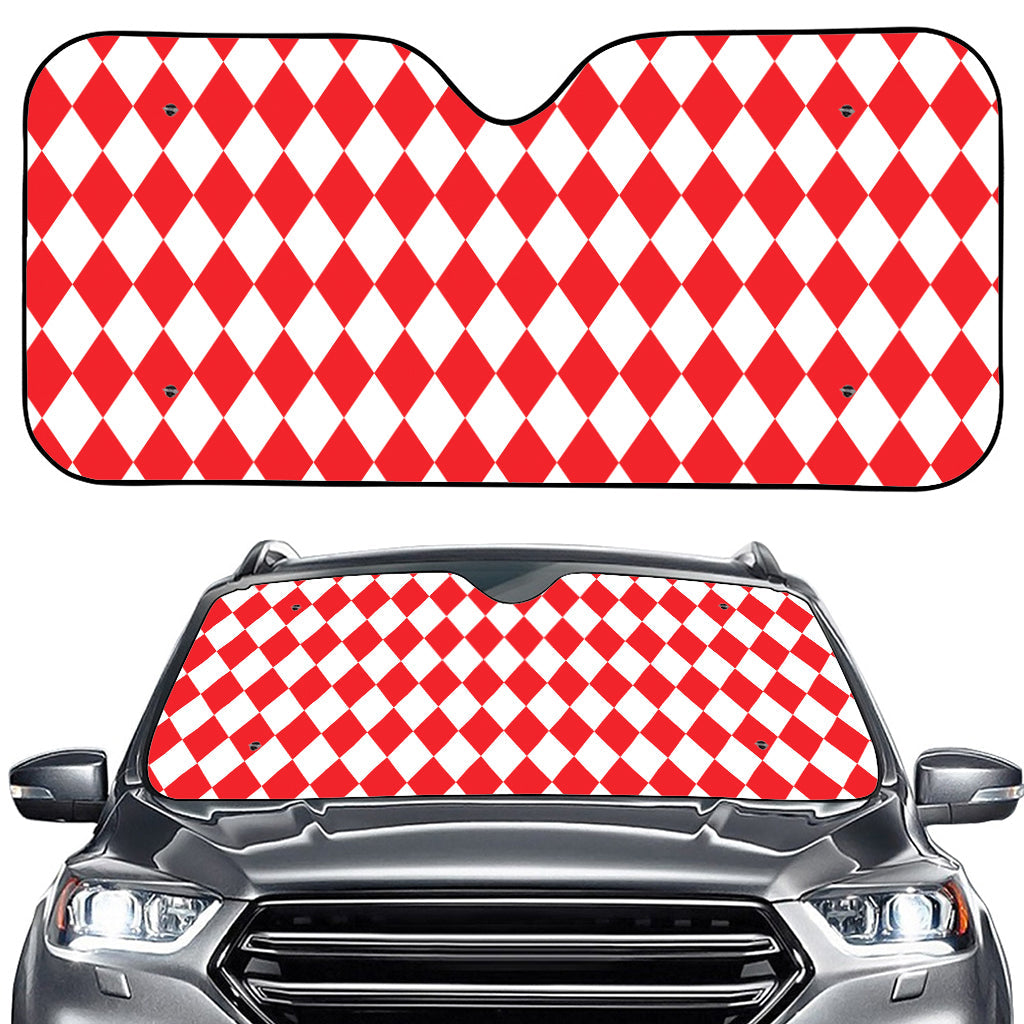 Red And White Harlequin Pattern Print Car Windshield Sun Shade