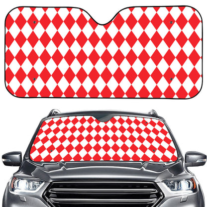Red And White Harlequin Pattern Print Car Windshield Sun Shade