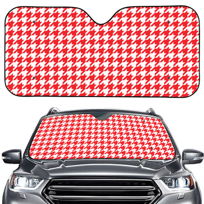 Red And White Houndstooth Pattern Print Car Windshield Sun Shade