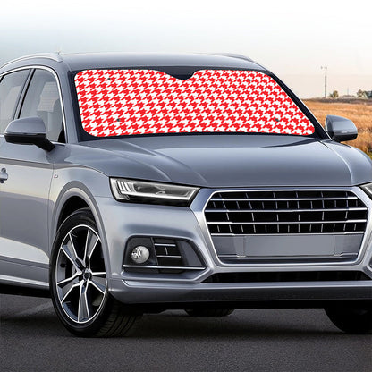 Red And White Houndstooth Pattern Print Car Windshield Sun Shade