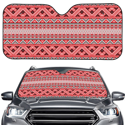 Red And White Native Tribal Print Car Windshield Sun Shade