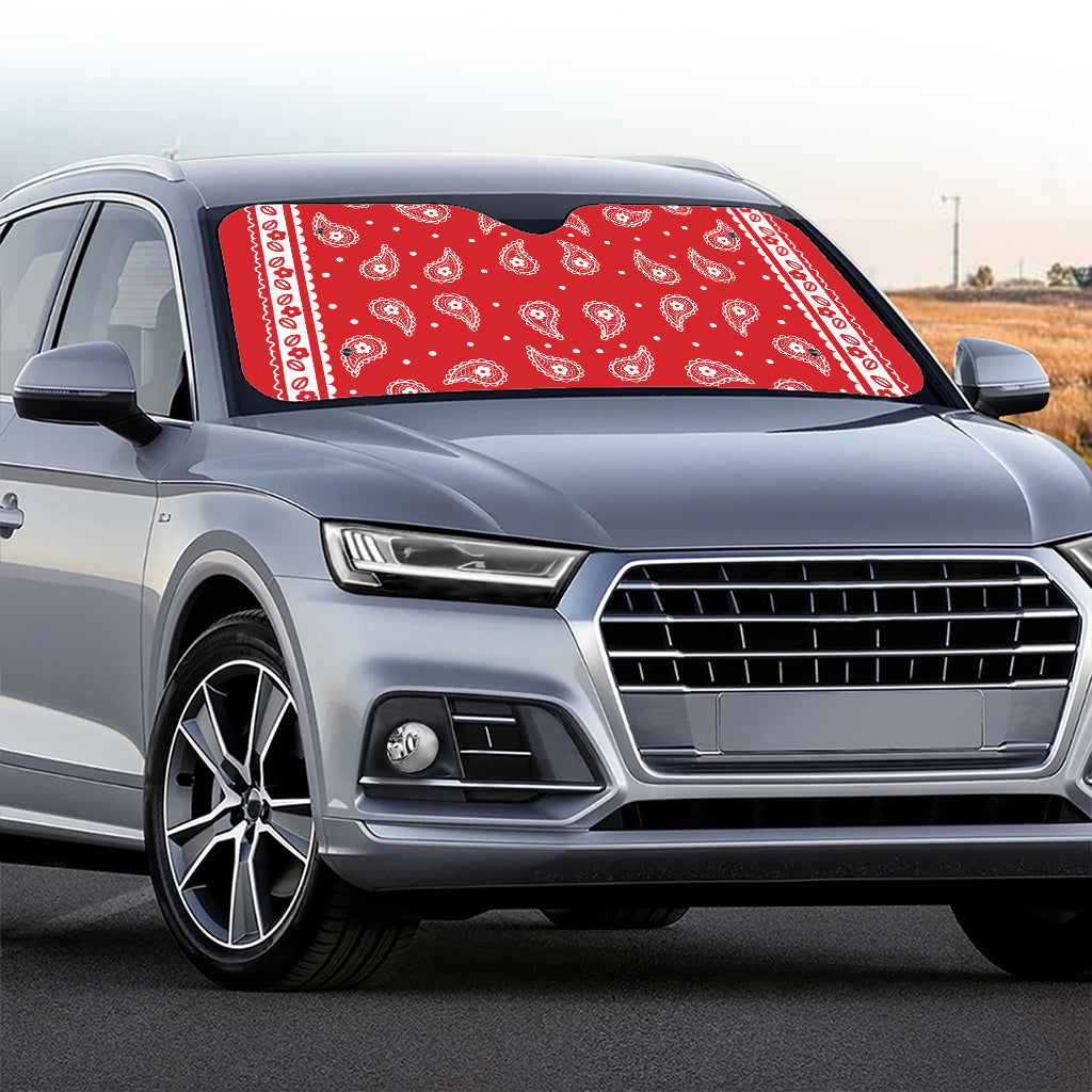 Red And White Paisley Bandana Print Car Windshield Sun Shade