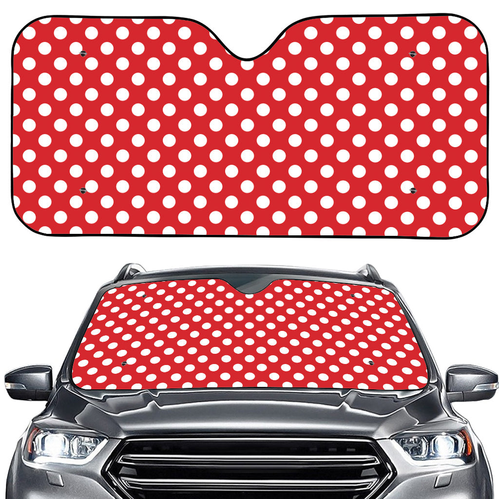 Red And White Polka Dot Pattern Print Car Windshield Sun Shade