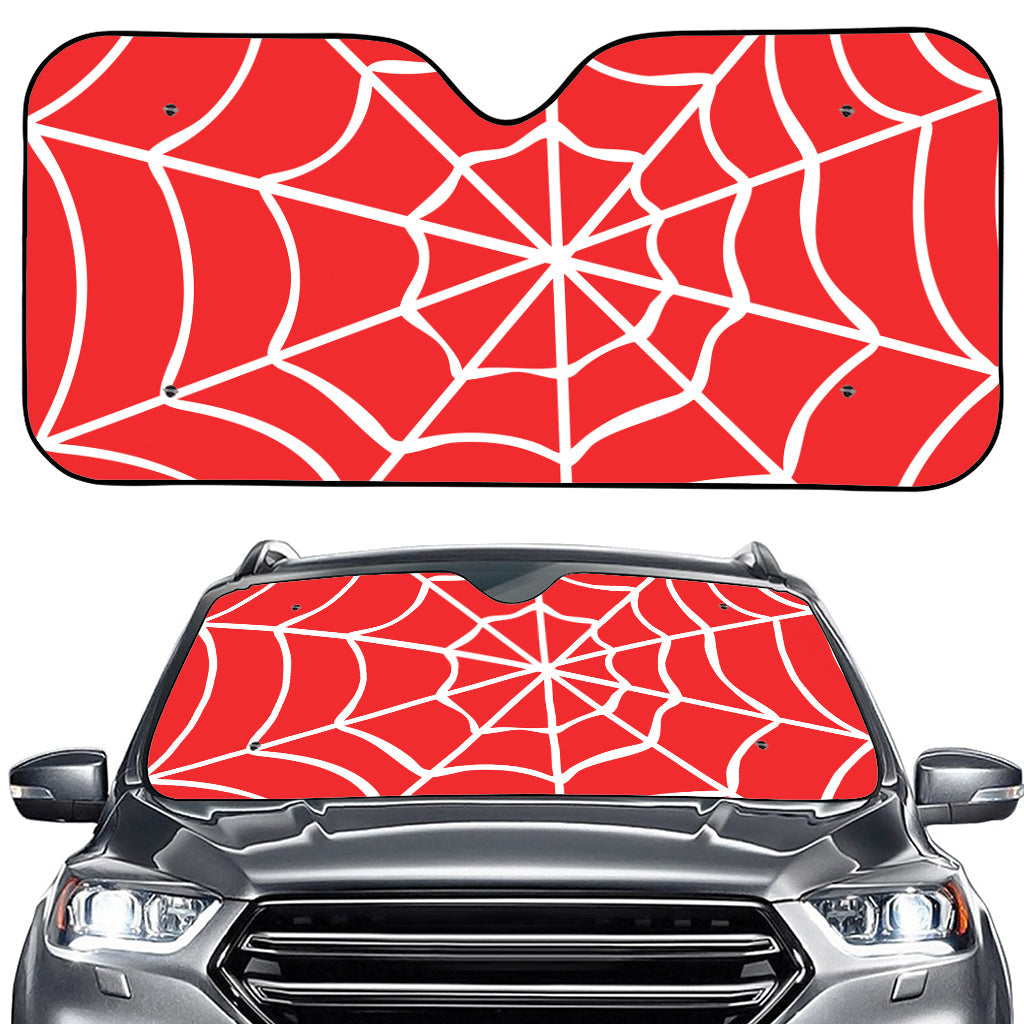 Red And White Spider Web Pattern Print Car Windshield Sun Shade