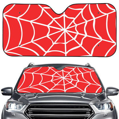 Red And White Spider Web Pattern Print Car Windshield Sun Shade