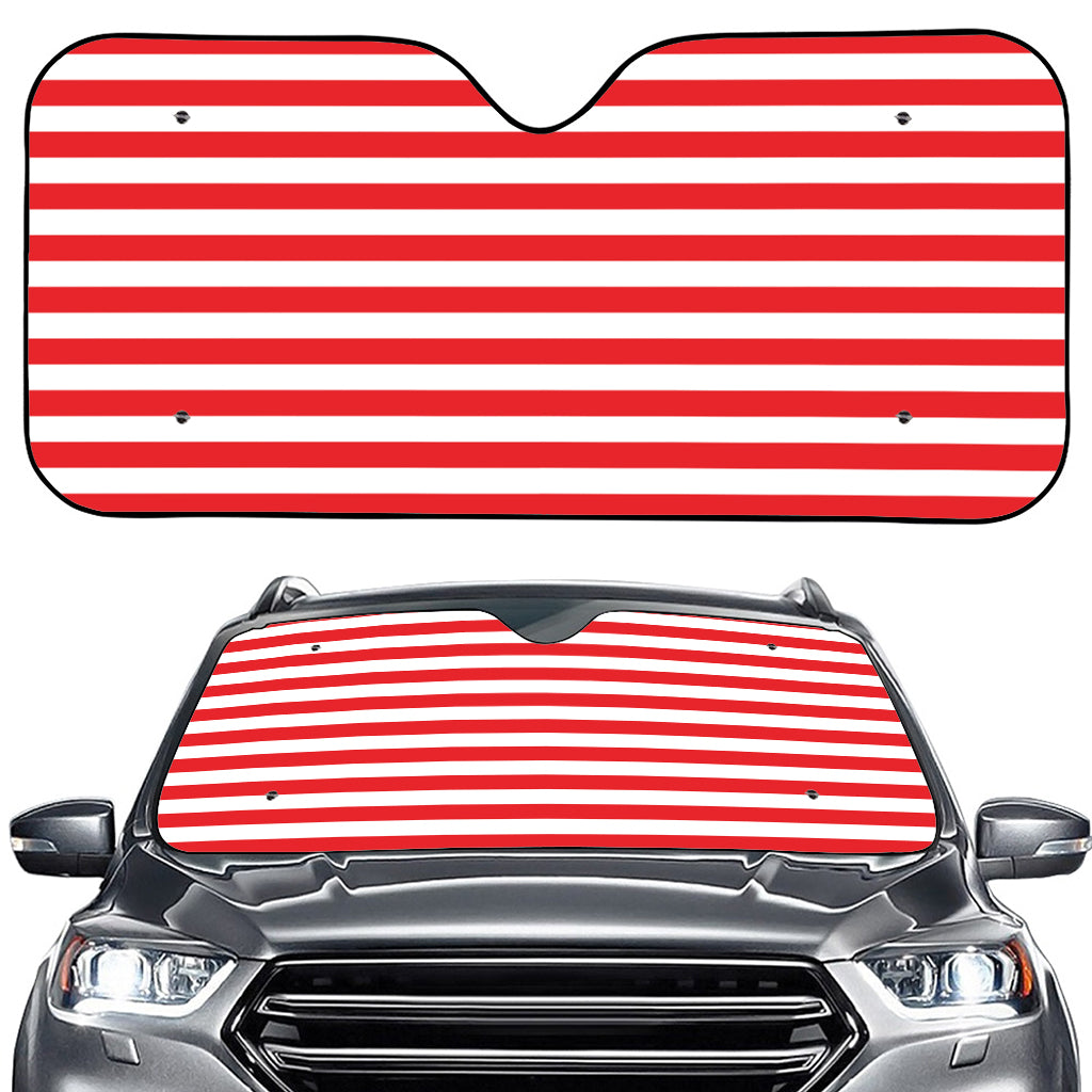 Red And White Striped Pattern Print Car Windshield Sun Shade