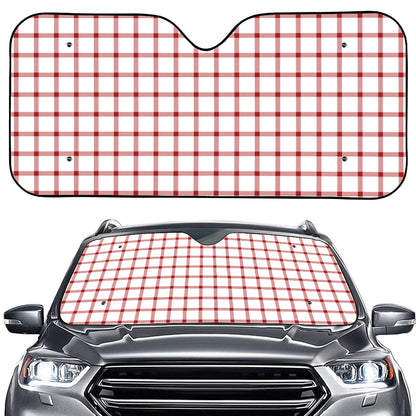 Red And White Tattersall Pattern Print Car Windshield Sun Shade