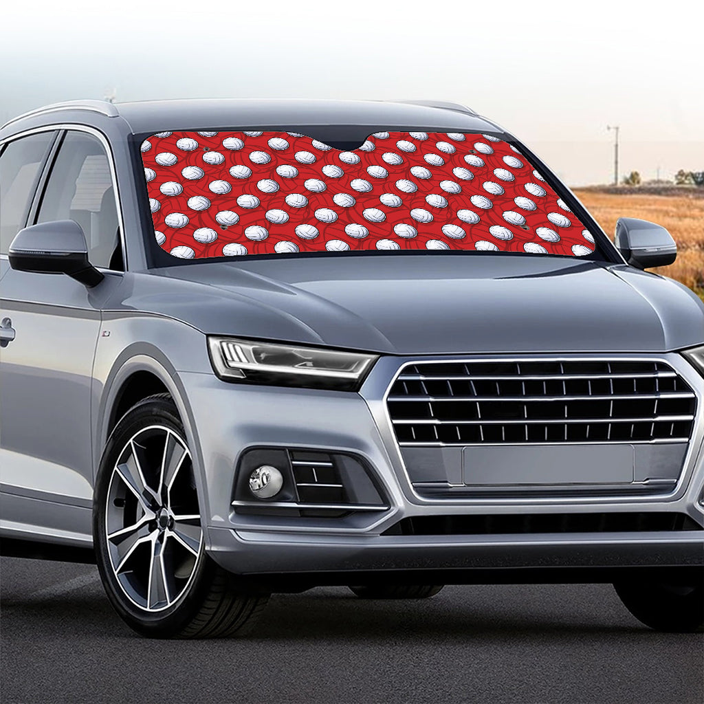 Red And White Volleyball Pattern Print Car Windshield Sun Shade