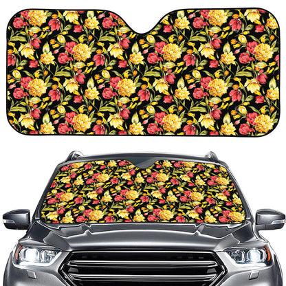 Red And Yellow Flowers Print Car Windshield Sun Shade