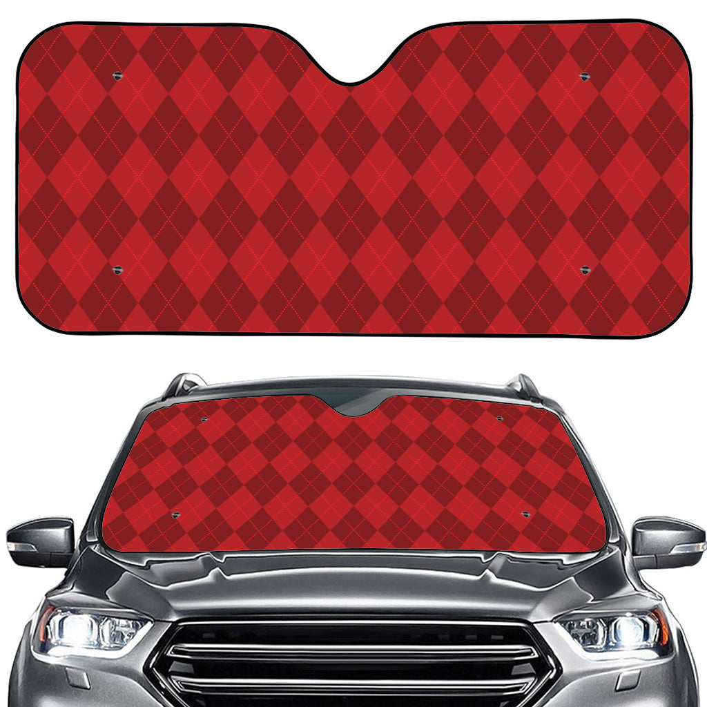 Red Argyle Pattern Print Car Windshield Sun Shade