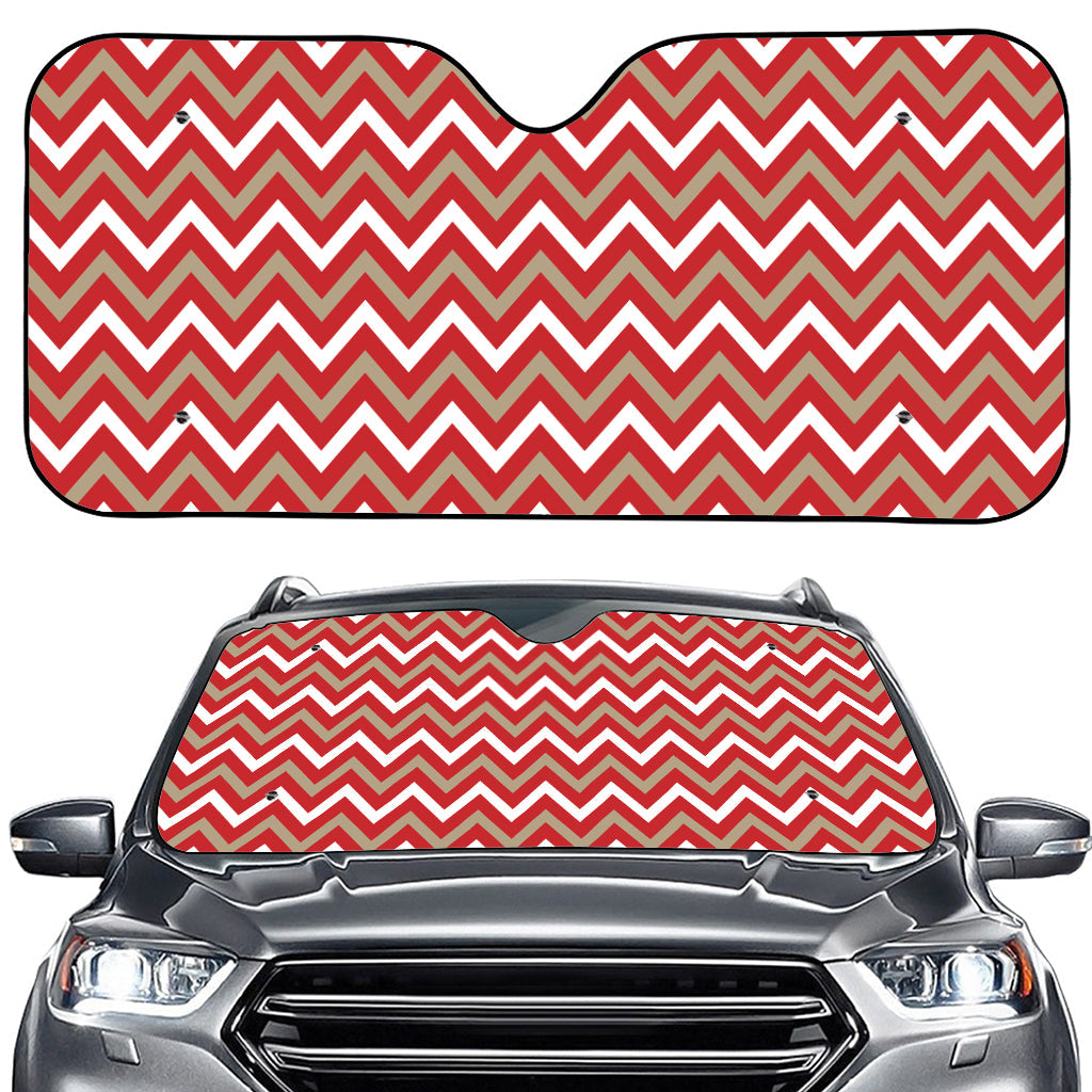 Red Beige And White Chevron Print Car Windshield Sun Shade