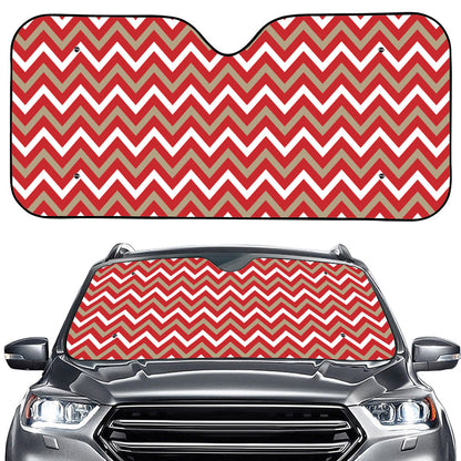 Red Beige And White Chevron Print Car Windshield Sun Shade