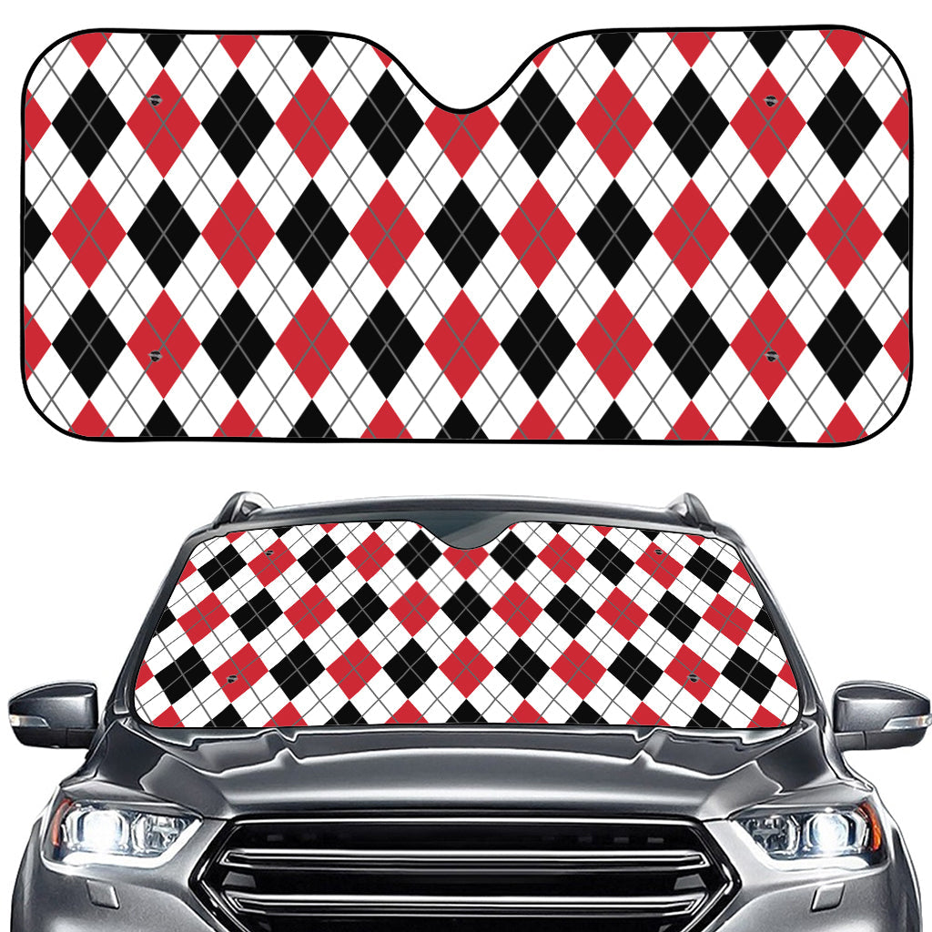 Red Black And White Argyle Pattern Print Car Windshield Sun Shade