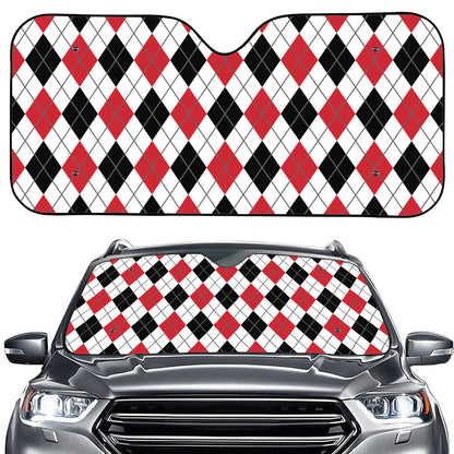 Red Black And White Argyle Pattern Print Car Windshield Sun Shade