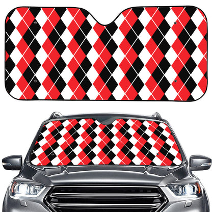 Red Black And White Argyle Print Car Windshield Sun Shade