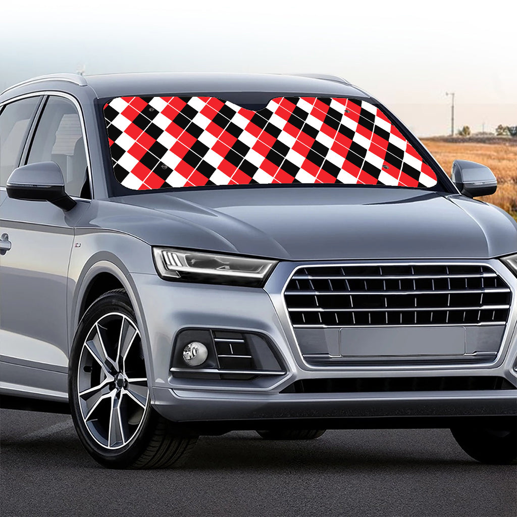 Red Black And White Argyle Print Car Windshield Sun Shade