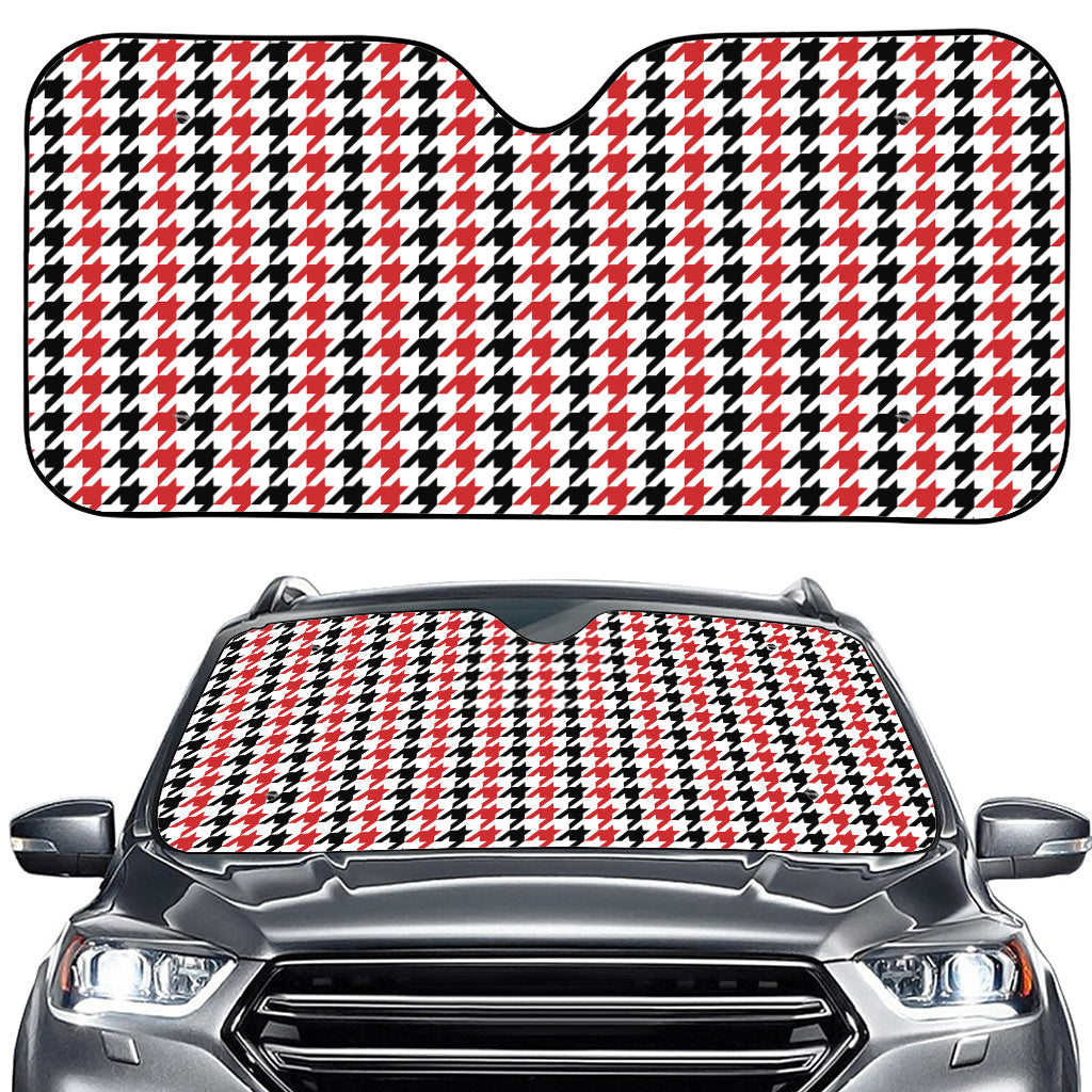 Red Black And White Houndstooth Print Car Windshield Sun Shade