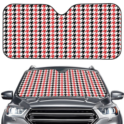 Red Black And White Houndstooth Print Car Windshield Sun Shade