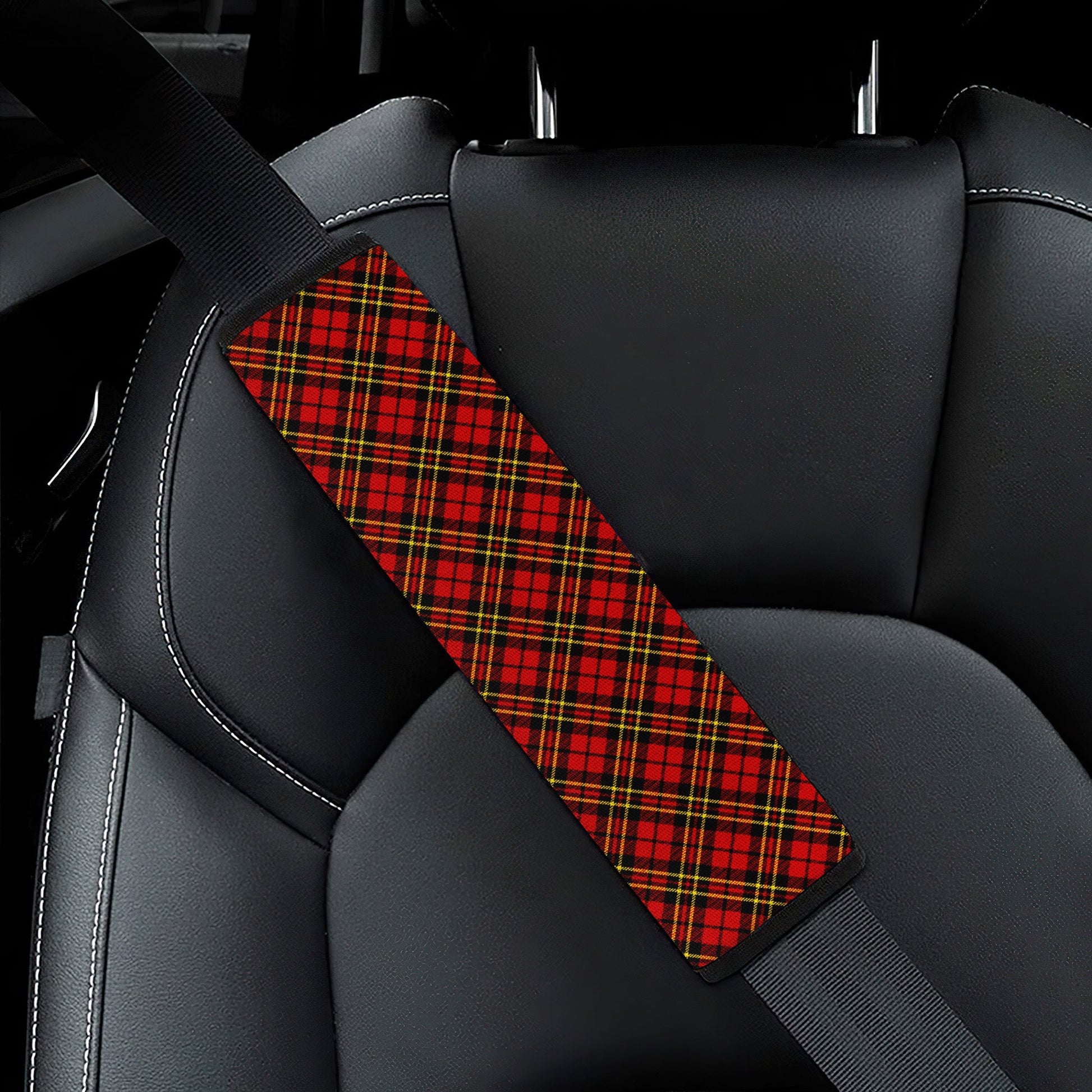 Red Black Fabric Premium Custom Car Seat Belt Covers