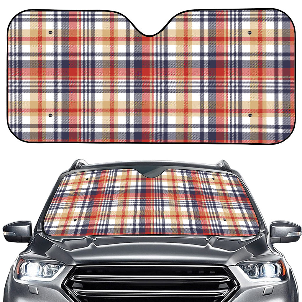 Red Blue And Beige Madras Plaid Print Car Windshield Sun Shade