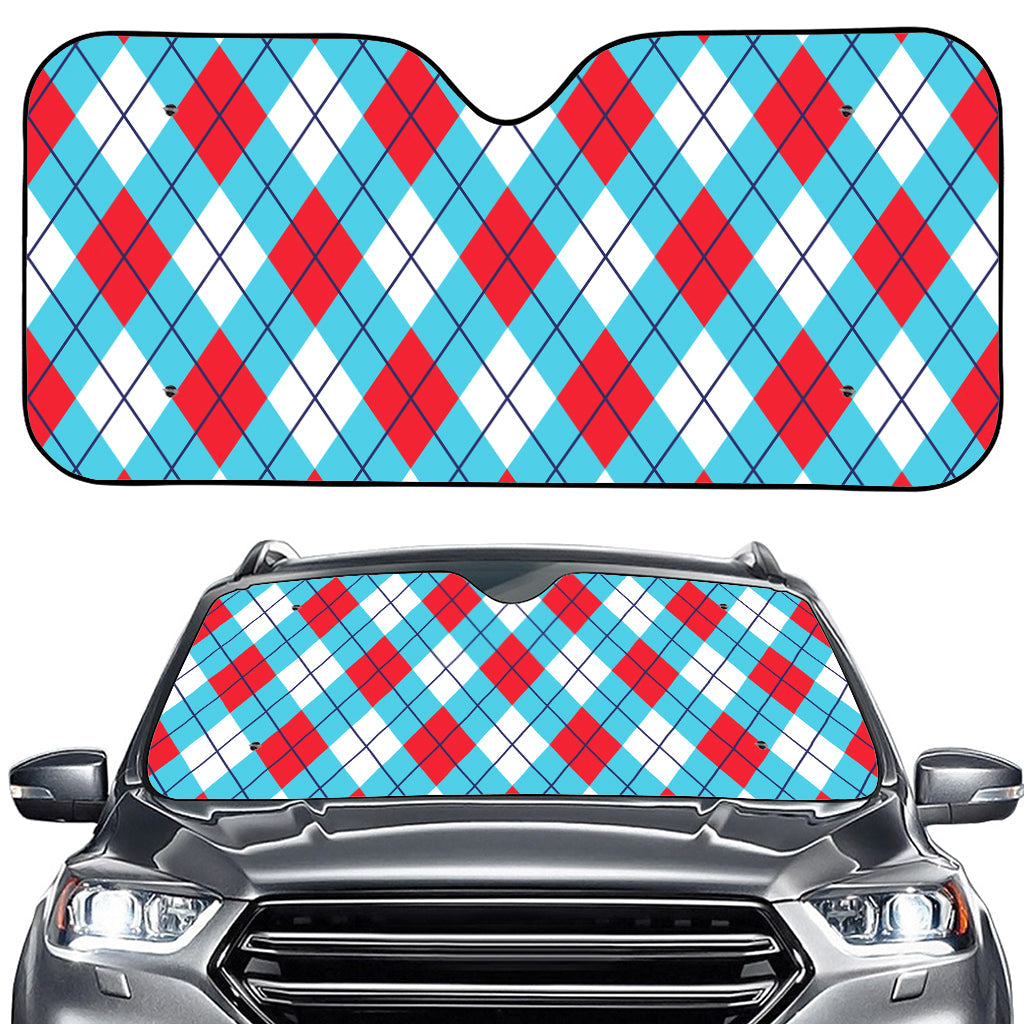 Red Blue And White Argyle Pattern Print Car Windshield Sun Shade