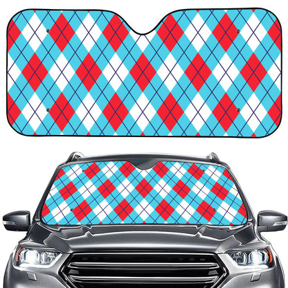 Red Blue And White Argyle Pattern Print Car Windshield Sun Shade
