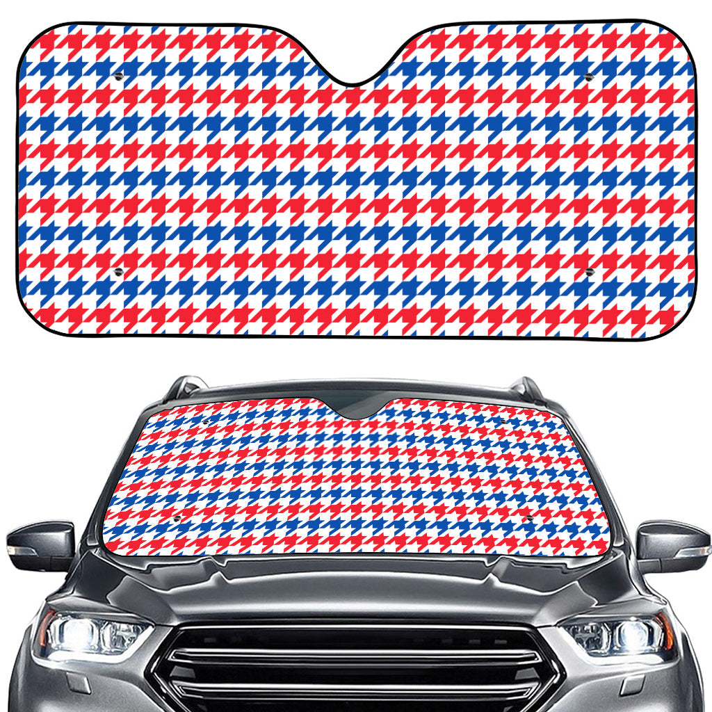 Red Blue And White Houndstooth Print Car Windshield Sun Shade