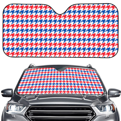 Red Blue And White Houndstooth Print Car Windshield Sun Shade