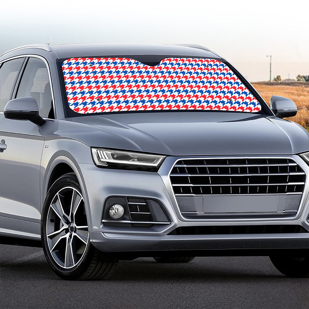 Red Blue And White Houndstooth Print Car Windshield Sun Shade