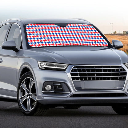 Red Blue And White Houndstooth Print Car Windshield Sun Shade