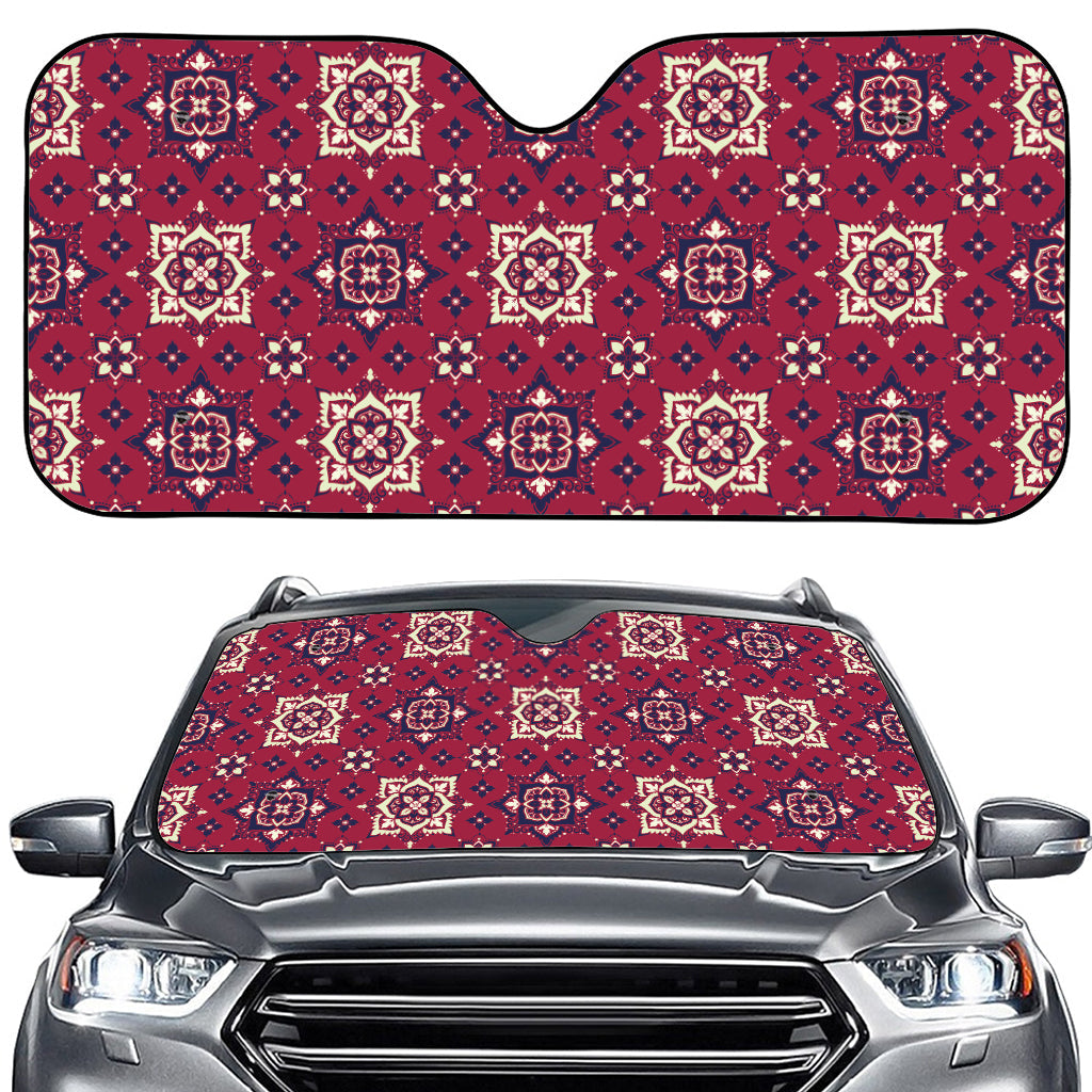 Red Boho Flower Pattern Print Car Windshield Sun Shade
