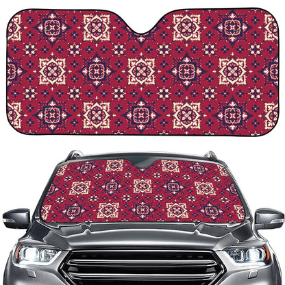 Red Boho Flower Pattern Print Car Windshield Sun Shade