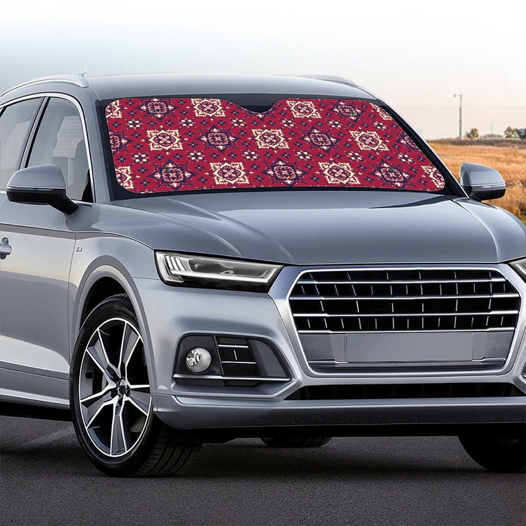 Red Boho Flower Pattern Print Car Windshield Sun Shade