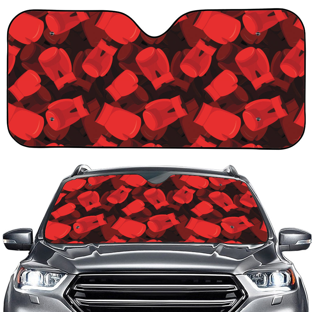 Red Boxing Gloves Pattern Print Car Windshield Sun Shade