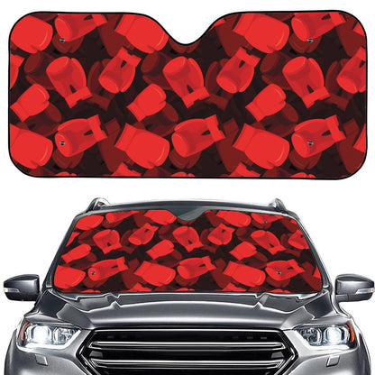 Red Boxing Gloves Pattern Print Car Windshield Sun Shade