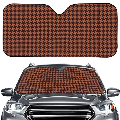 Red Brown Houndstooth Pattern Print Car Windshield Sun Shade