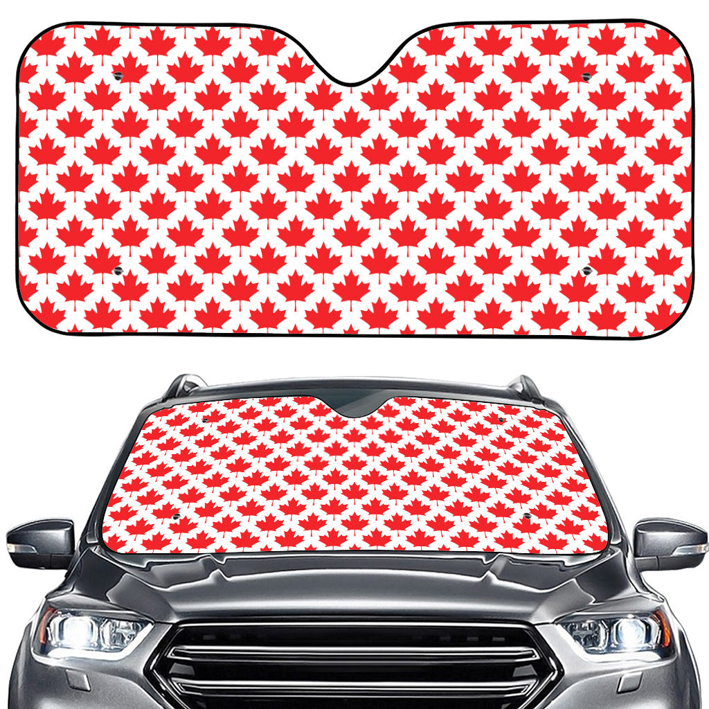 Red Canadian Maple Leaf Pattern Print Car Windshield Sun Shade
