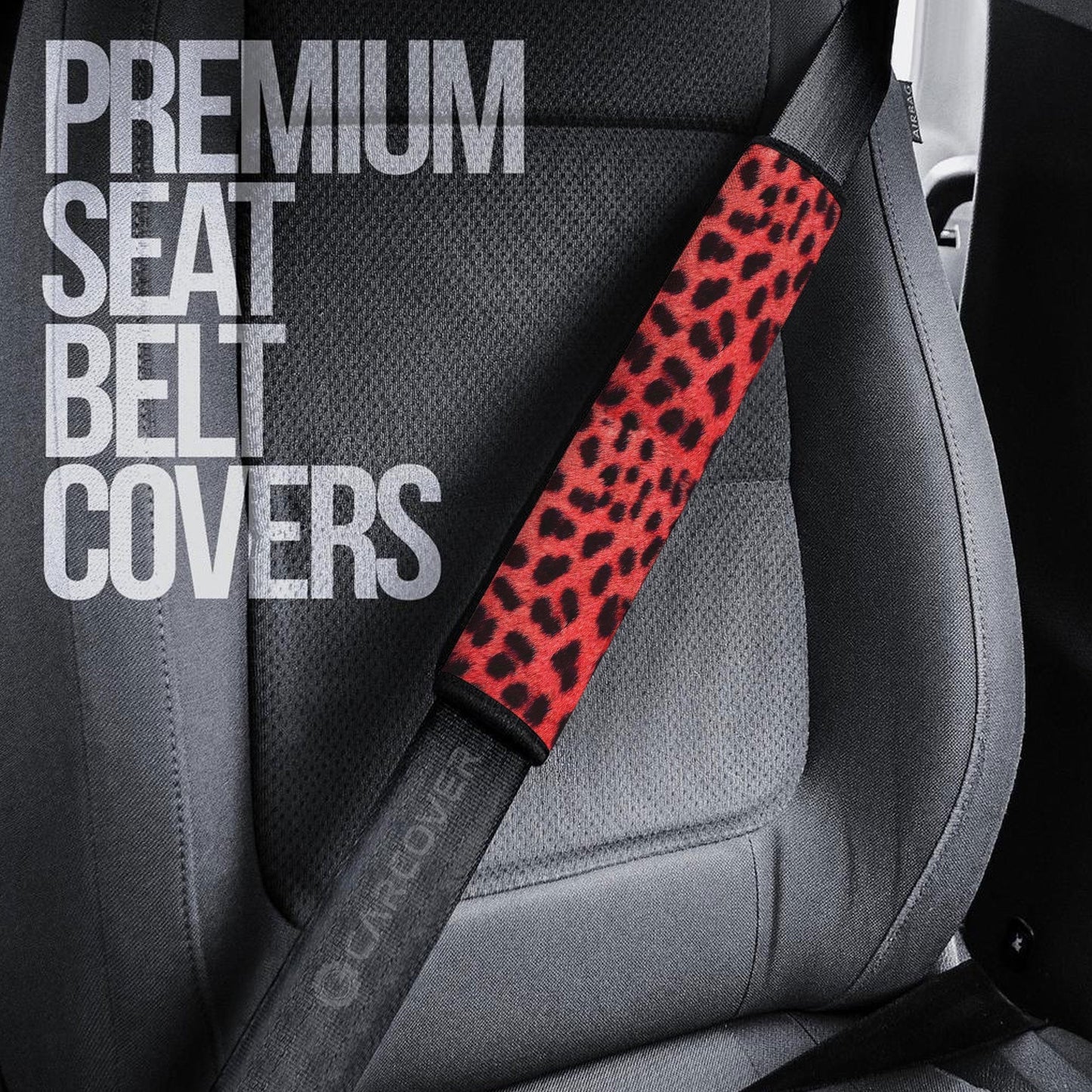 Red Cheetah Skin Seat Belt Covers Custom Animal Skin Printed Car Interior Accessories