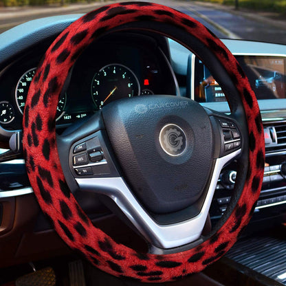 Red Cheetah Skin Steering Wheel Cover Custom Animal Skin Printed Car Interior Accessories