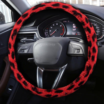 Red Cheetah Skin Steering Wheel Cover Custom Animal Skin Printed Car Interior Accessories