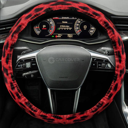 Red Cheetah Skin Steering Wheel Cover Custom Animal Skin Printed Car Interior Accessories